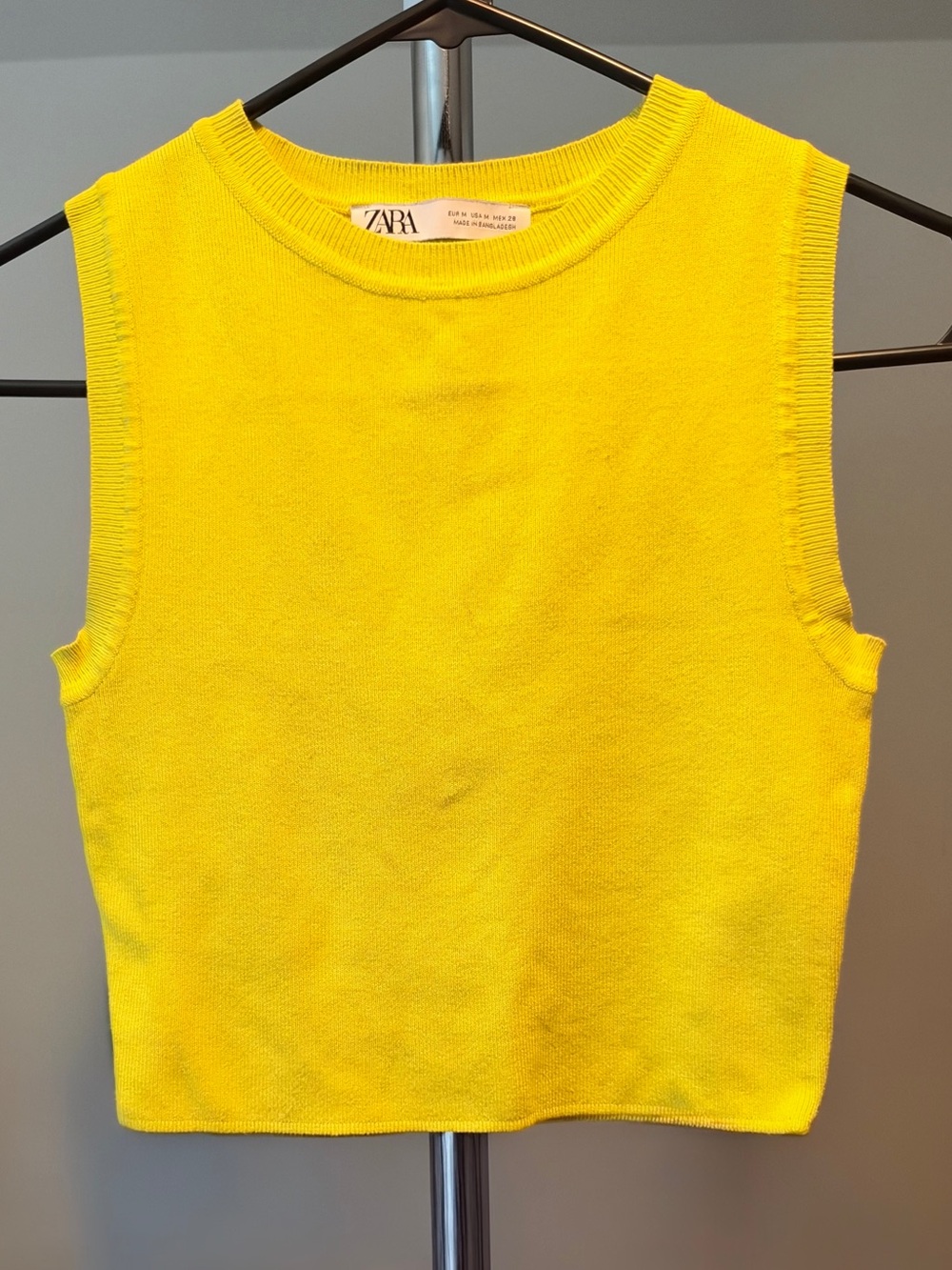 Zara Bright Yellow Ribbed Sleeveless Crop Tank